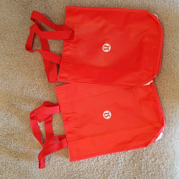 NEW BUNDLE of 2 Small Red & White  Lululemon Limited Edition Reusable Tote - Picture 2 of 6